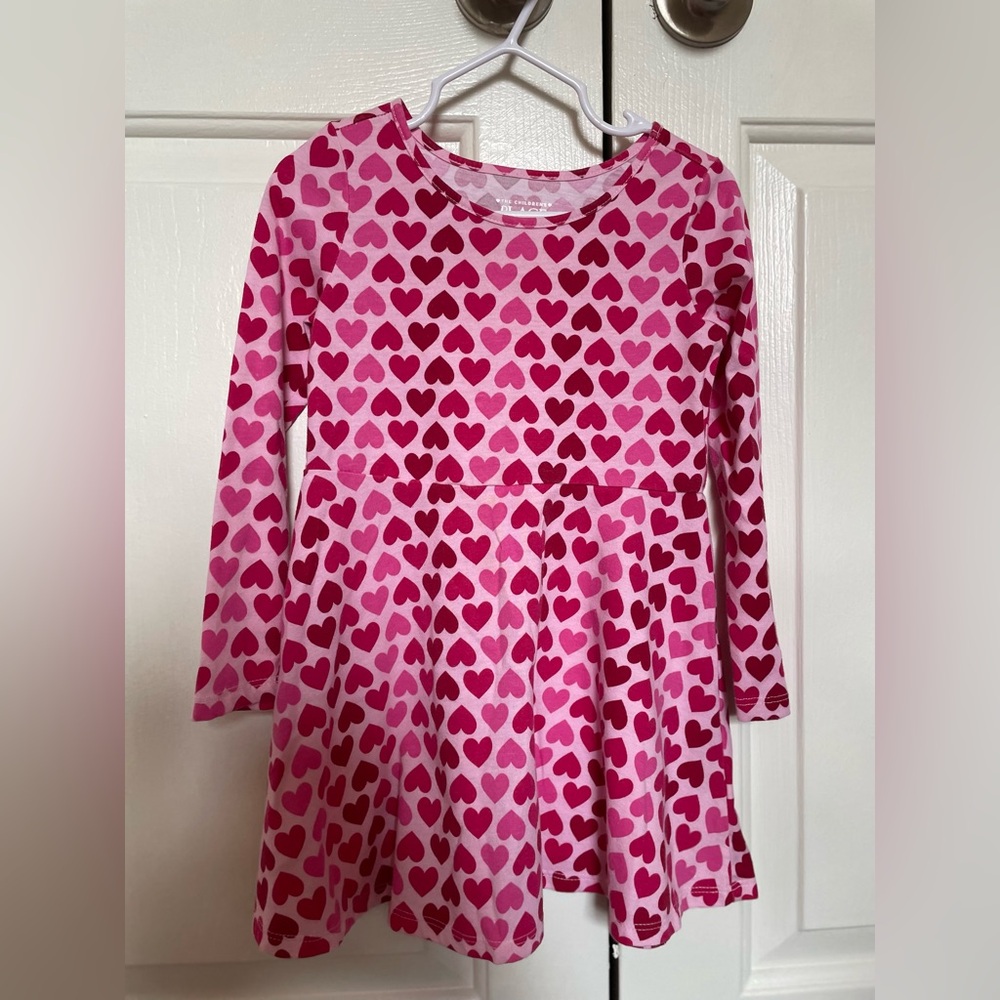 Pink Heart Patterned Long Sleeve Dress
